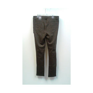 Brown Ponte Knit Skinny Pants Rhinestone Pockets